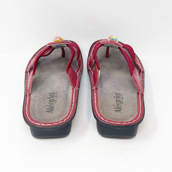 Alegria PIS-615 Red Leather Seashell Embellished Slip On Comfort Sandals Size 40 - Picture 5 of 9